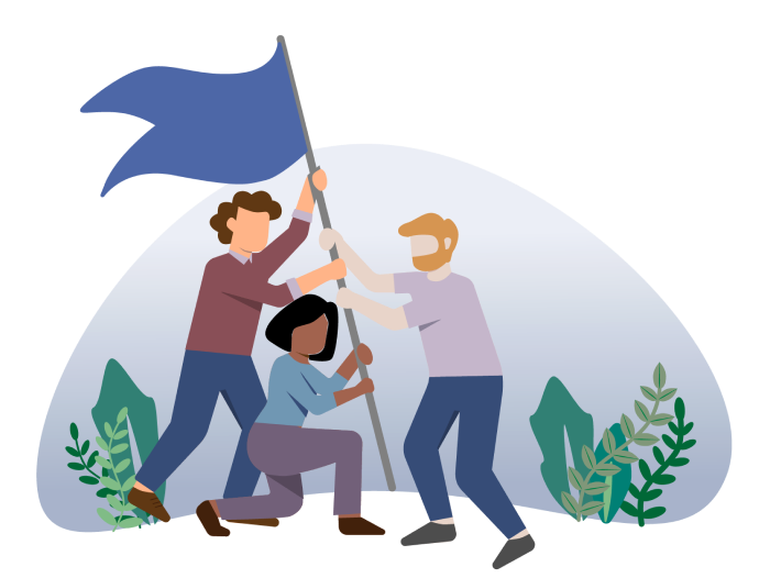Group raising a flag (Mission Illustration)