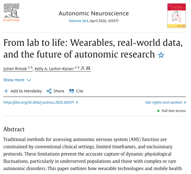 Autonomic Neuroscience paper: From lab to life: Wearables, real-world data, and the future of autonomic research