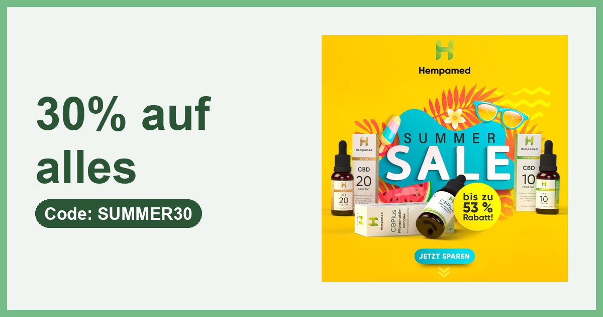 Hempamed CBD-Produkte im Summer Sale mit 30% Rabattcode SUMMER30