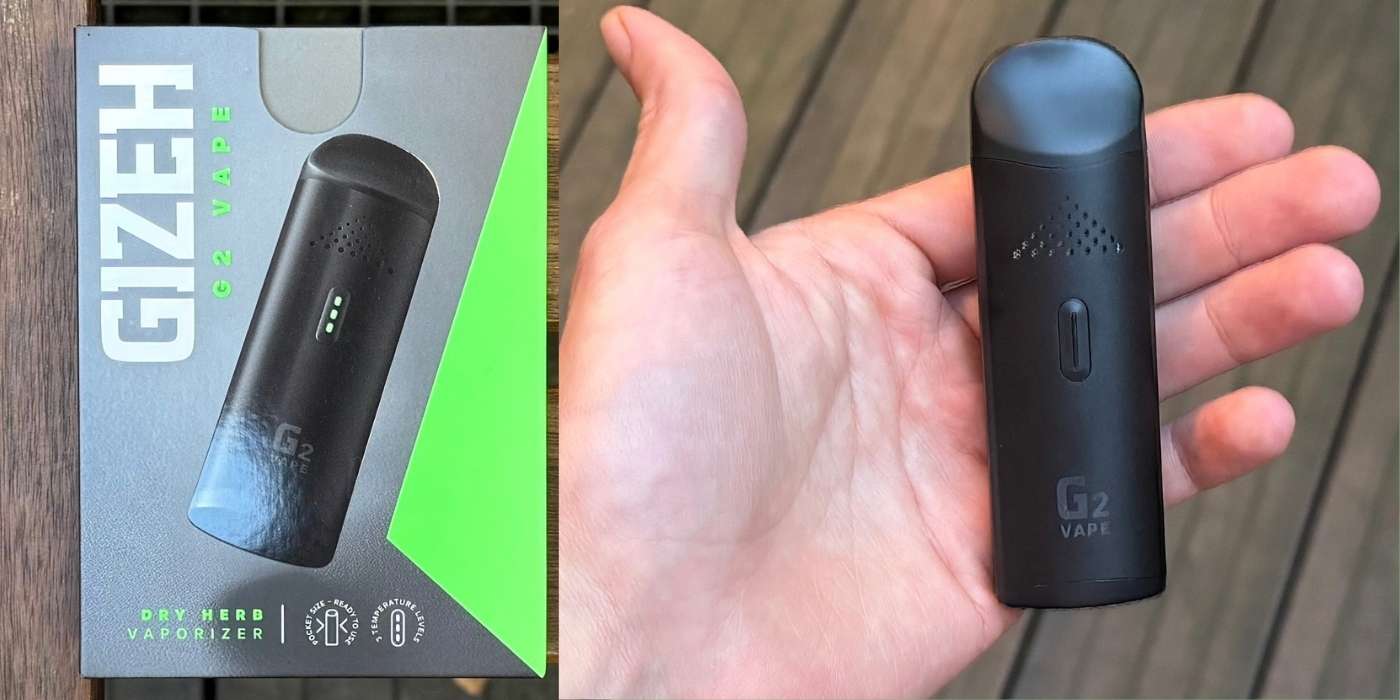 G2 Vape von Gizeh in der Verpackung und in Hand.
