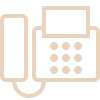A simple, stylized line art icon in a light peach color on a white background, depicting a classic telephone next to a fax machine.