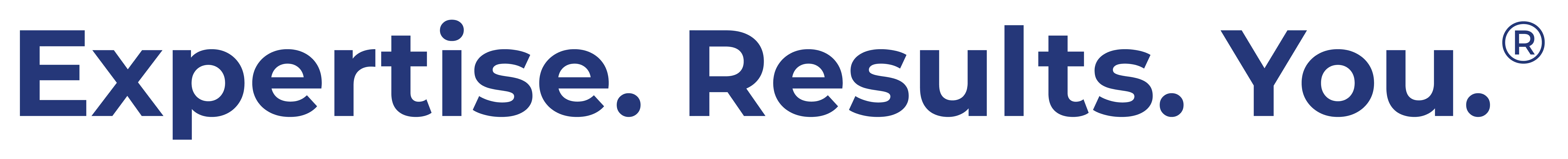 Brand slogan or logo text reading: "Expertise. Results. You." in dark blue with a registered trademark symbol, set against a transparent background.