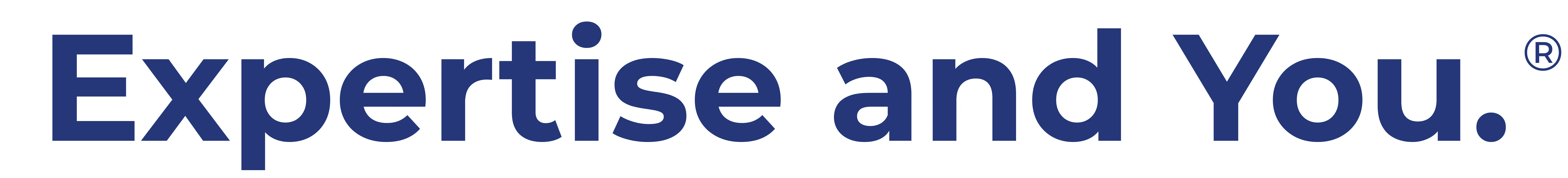 Logo or brand slogan graphic in dark blue text reading "Expertise and You." with a registered trademark symbol.