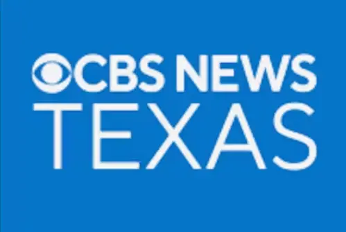 The CBS News Texas logo, featuring the white CBS eye icon and "CBS NEWS" in white text stacked above the large, white capital letters "TEXAS," all set on a bright blue background.