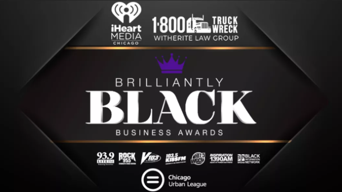 Brilliantly Black Business Awards graphic with iHeartMedia Chicago and 1-800-TruckWreck logos