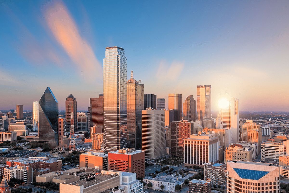Dallas, Texas downtown skyline, home to some of the most dangerous highways for truck accidents