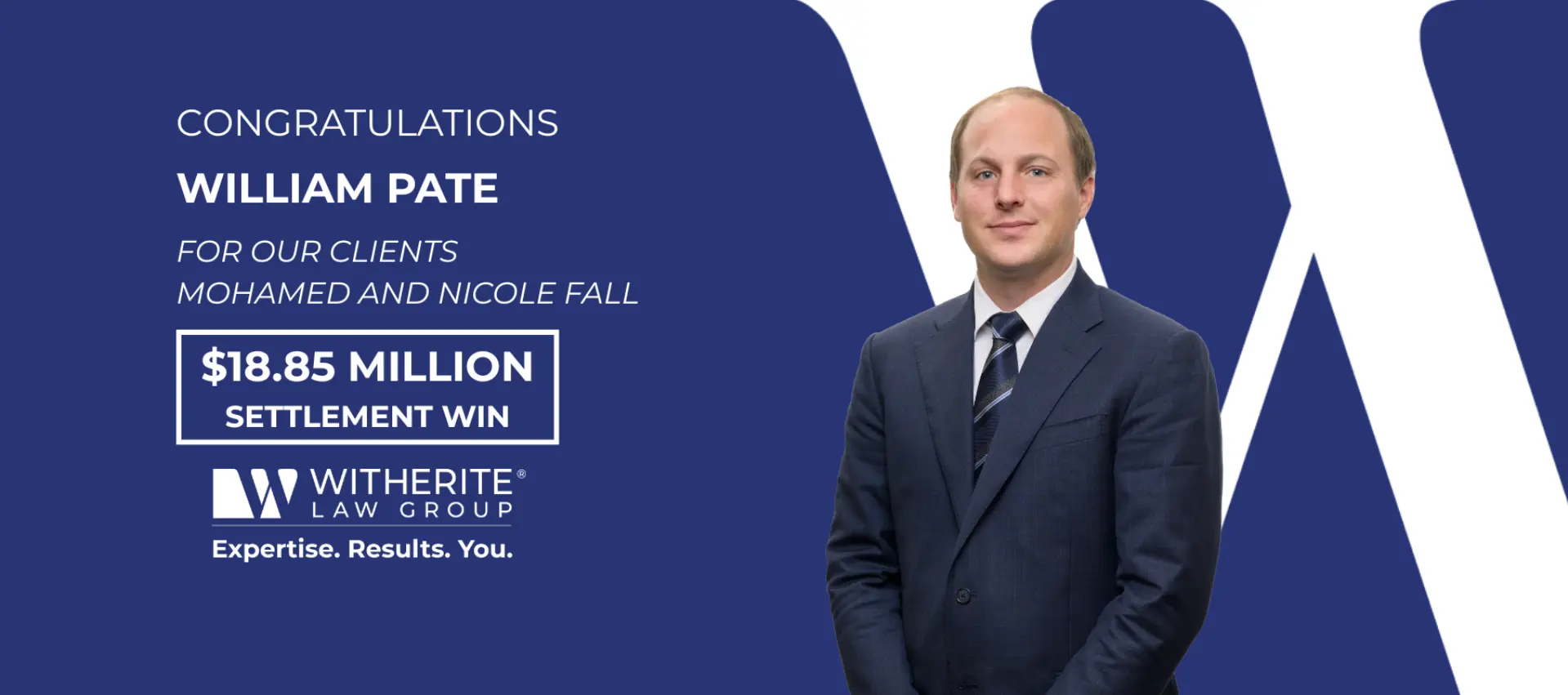 Attorney William Pate congratulated on an $18.85 million settlement for clients Mohamed and Nicole Fall