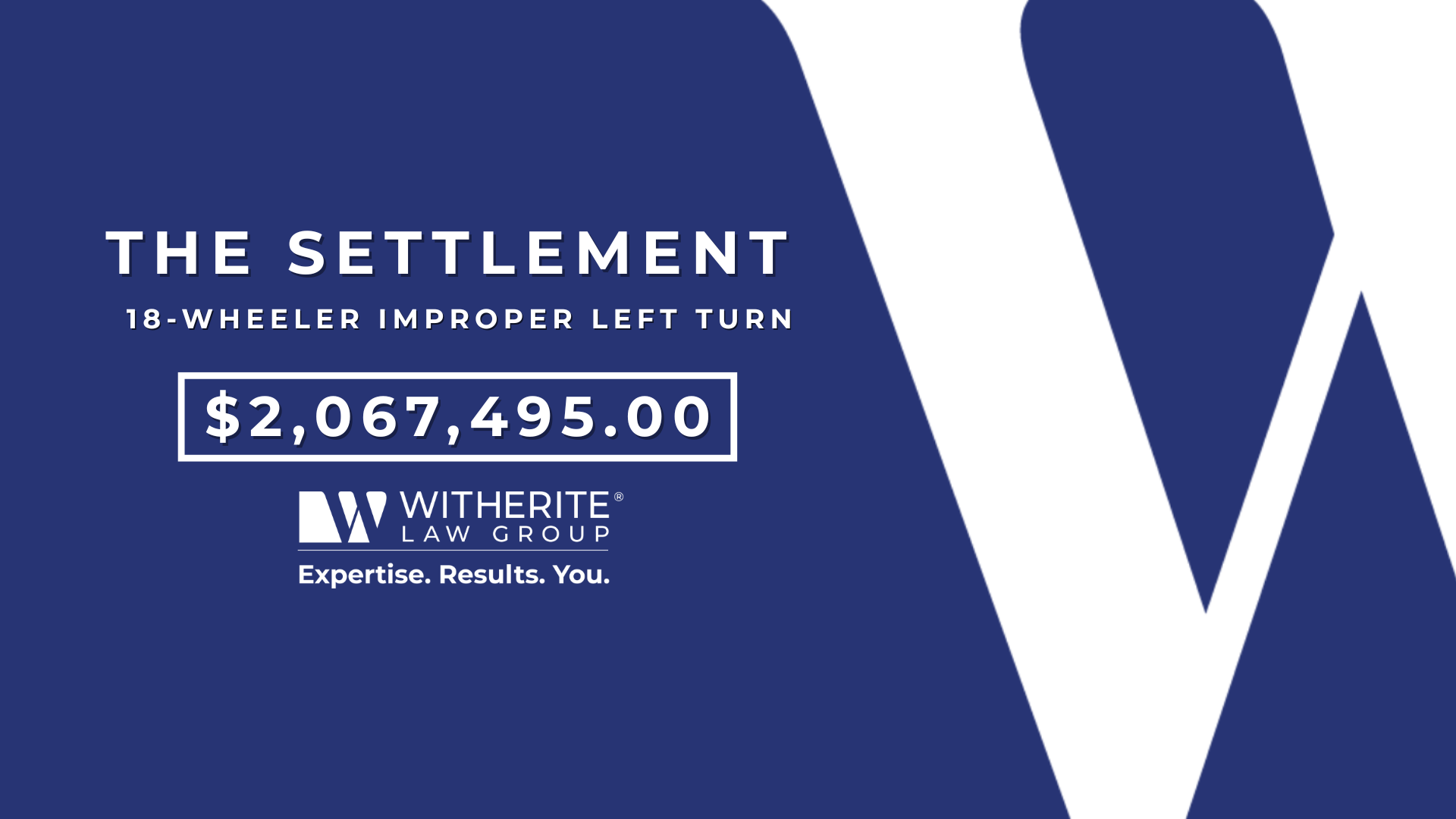 The Settlement: $2,067,495.00 in an 18-wheeler improper left turn case secured by Witherite Law Group