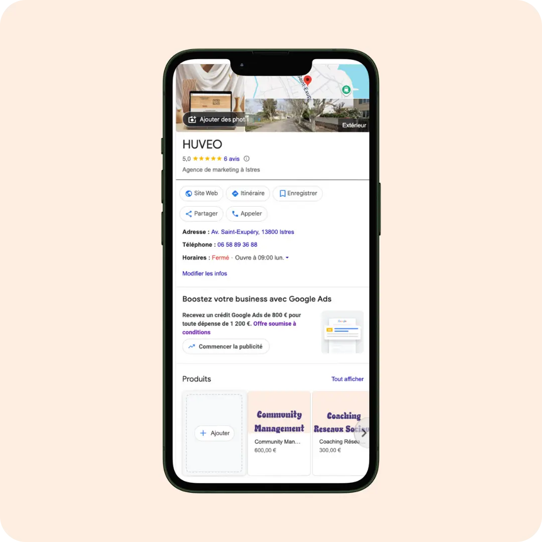 Création et optimisation de Fiche d'établissement Google, référencement local