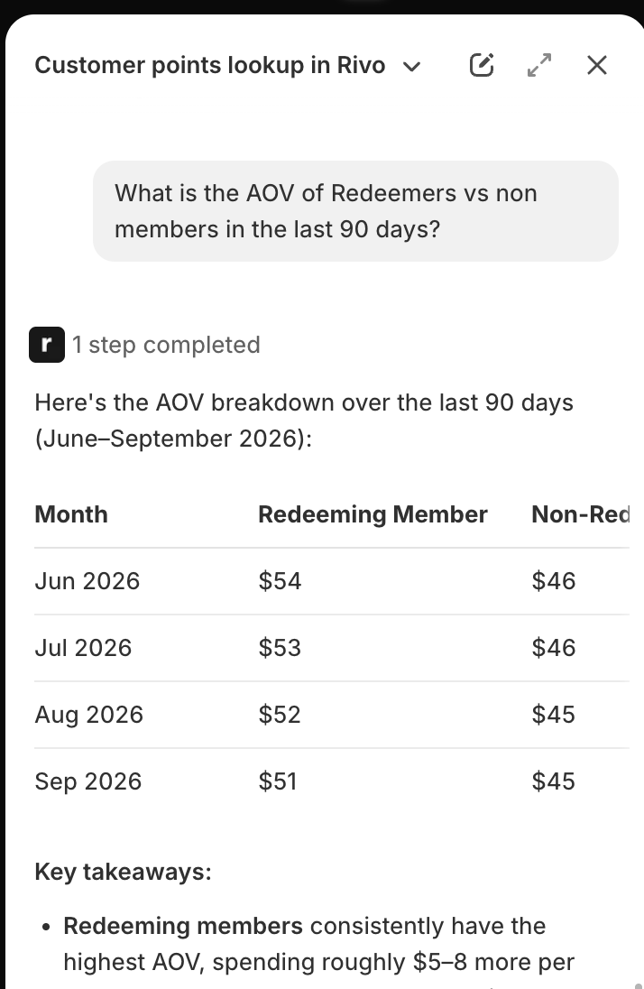 Rivo AI customer points lookup on mobile