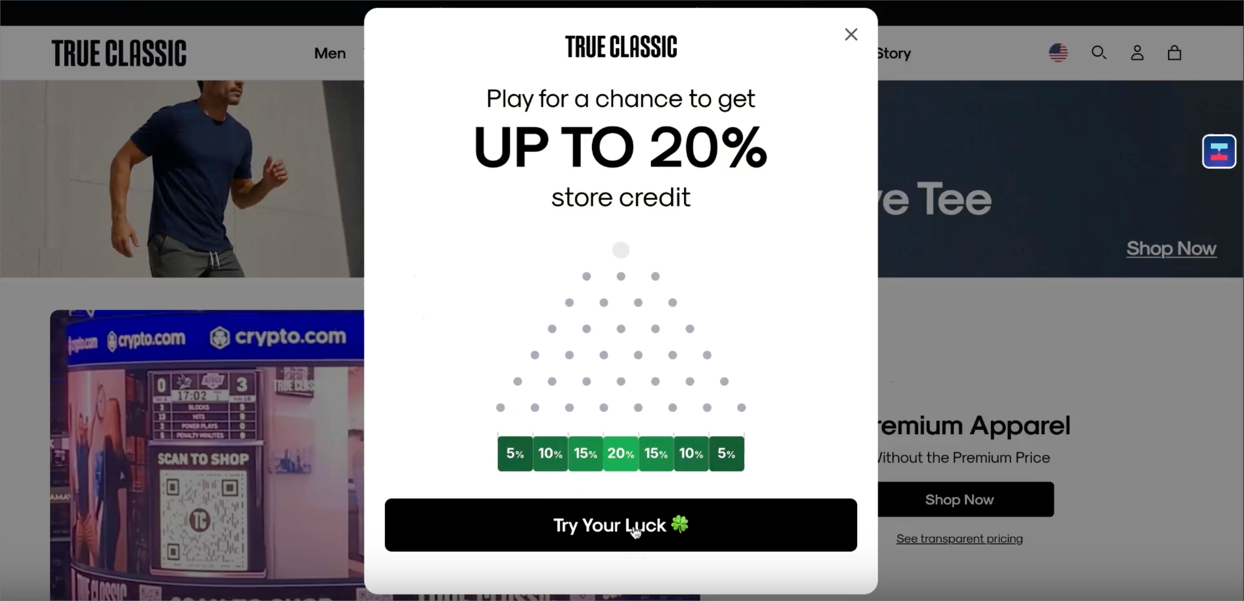 Rivo Cashback welcome offer on a Shopify storefront offering up to 20% store credit