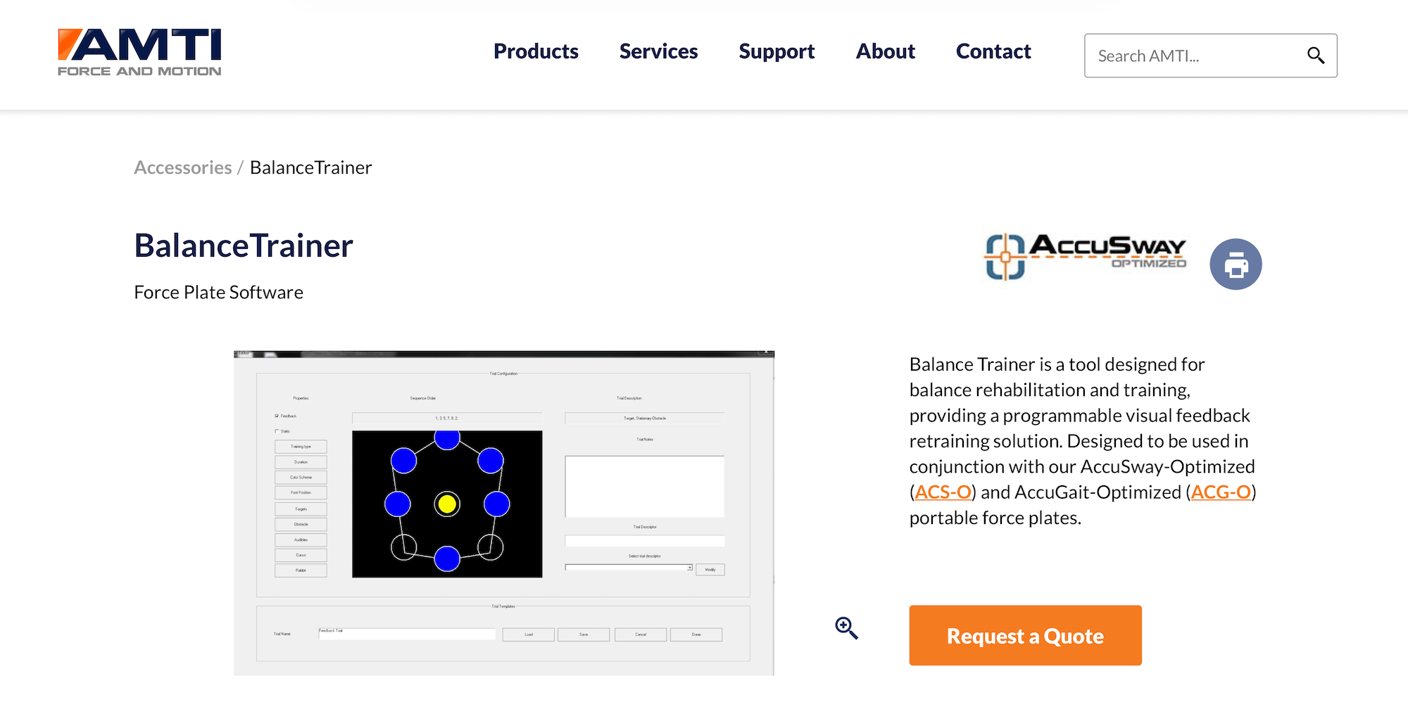 AMTI Balance Trainer landing page