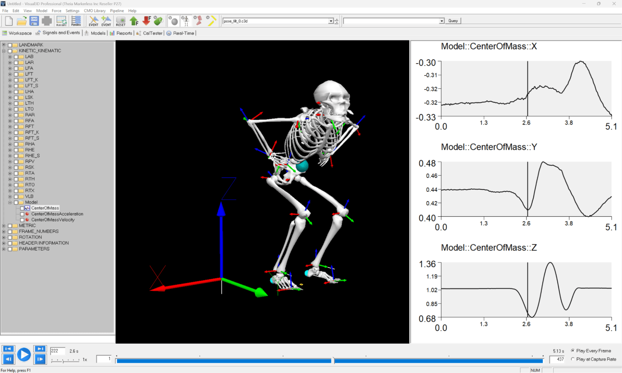 Theia3D Markerless: Visual3D Professional Center of Mass Analysis