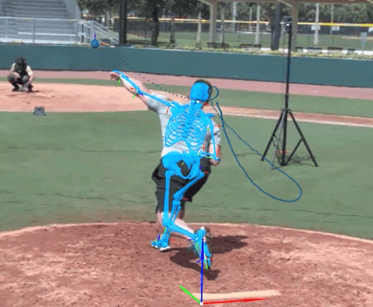 Theia 3D Markerless Baseball Pitching Skeleton Overlay