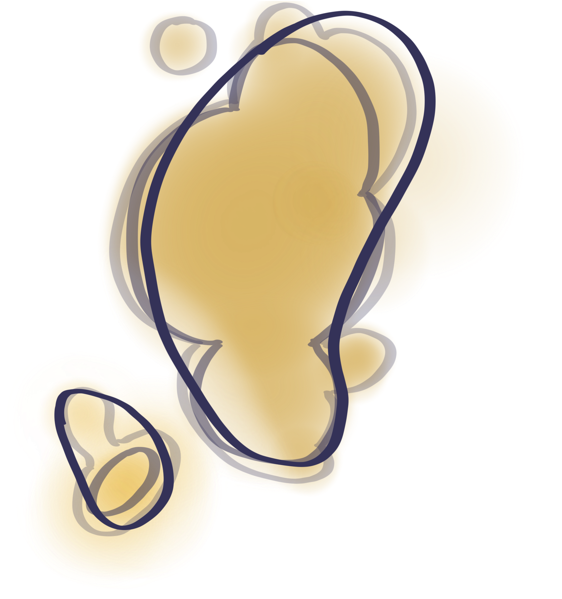 An ambiguous, blurry blob with multiple overlapping outlines. There is no single definitive edge, making it unclear where the shape truly begins and ends. This visual metaphor represents ambiguous design, where a user's mental model cannot find a clear affordance or boundary, leading to frustration and errors.