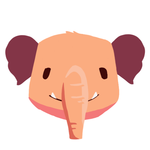 Early mascot sketch: A front view of a light orange mastodon with a very short, small nose/trunk.
