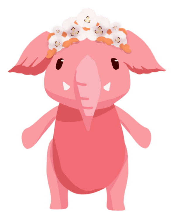 Mascot exploration: A light pink, very round mastodon with a small nose and stubby legs.