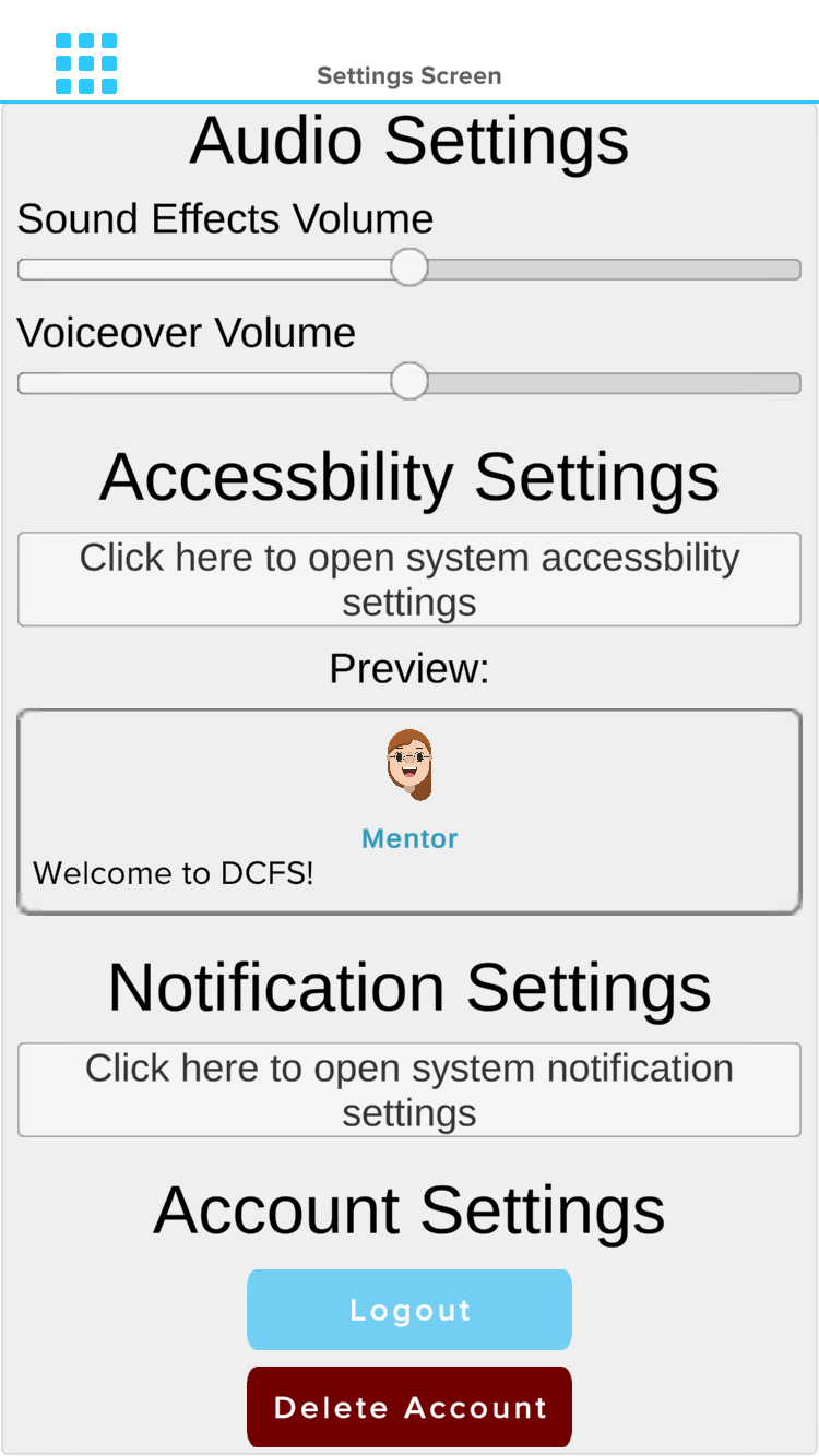 Original settings menu: A densely packed list of options with minimal padding and no visual hierarchy, creating a cramped, stressful, and difficult-to-scan user interface.