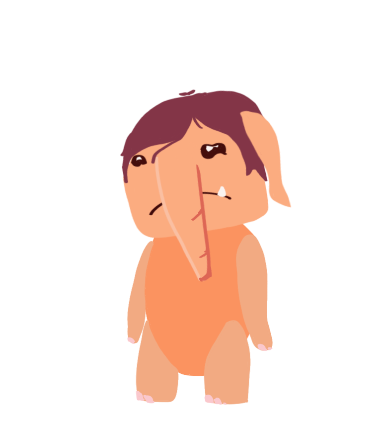 Colored Test: A sad Mazzy with her ears and trunk drooping down low, expressing disappointment.