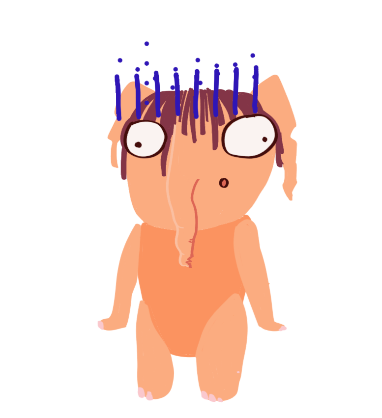 Colored Test: A shocked Mazzy with her eyes bugging out in different directions and shocked lines on her forehead, expressing utter surprise.