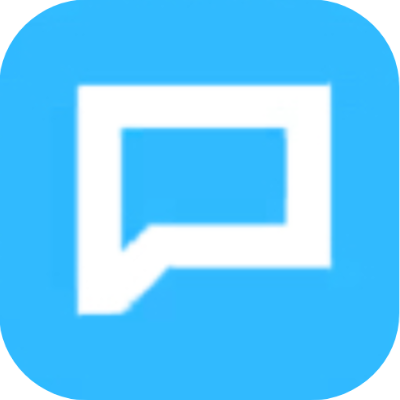 Original logo for a third app: a bright blue app icon with angular, rectangular text bubbles, again following a different visual language.