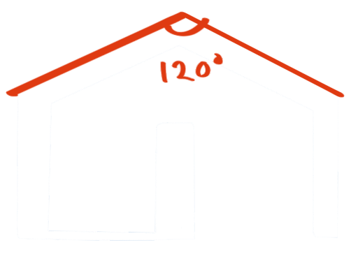 A diagram showing how the house icon is constructed from the hexagon. The roof angle is defined by the hexagon's 120-degree angle.