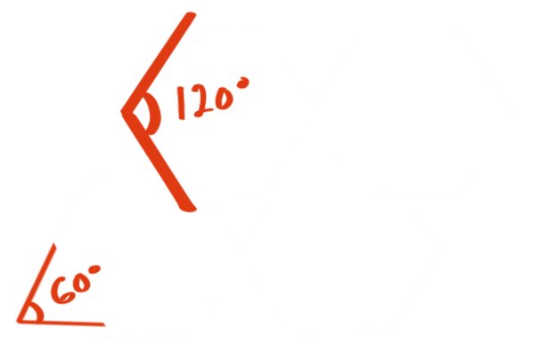 A diagram showing how the chat bubble icon is constructed from the hexagon. The body uses the 120-degree angle, and the speech pointer is derived from a 60-degree angle.