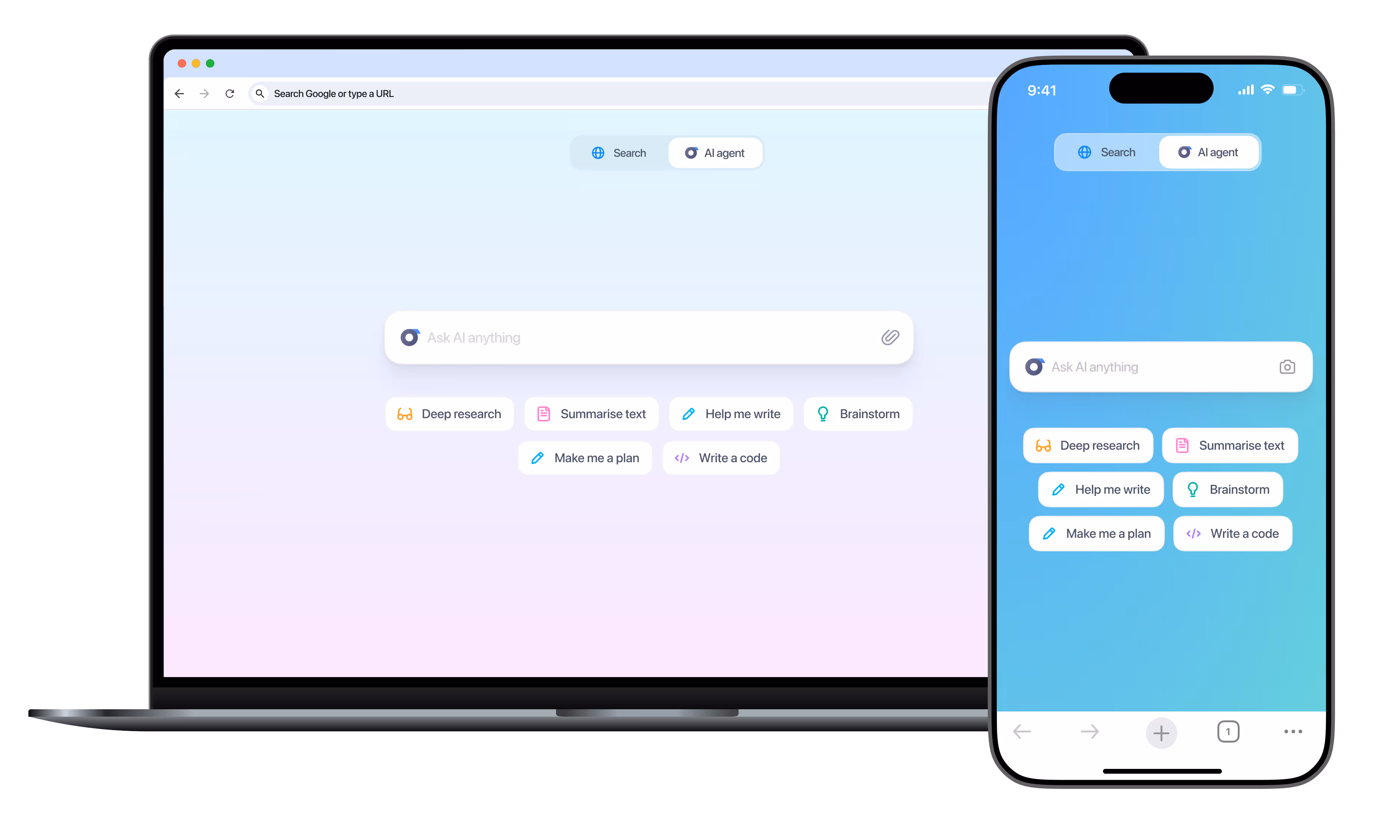 AI search screen, mobile and desktop version