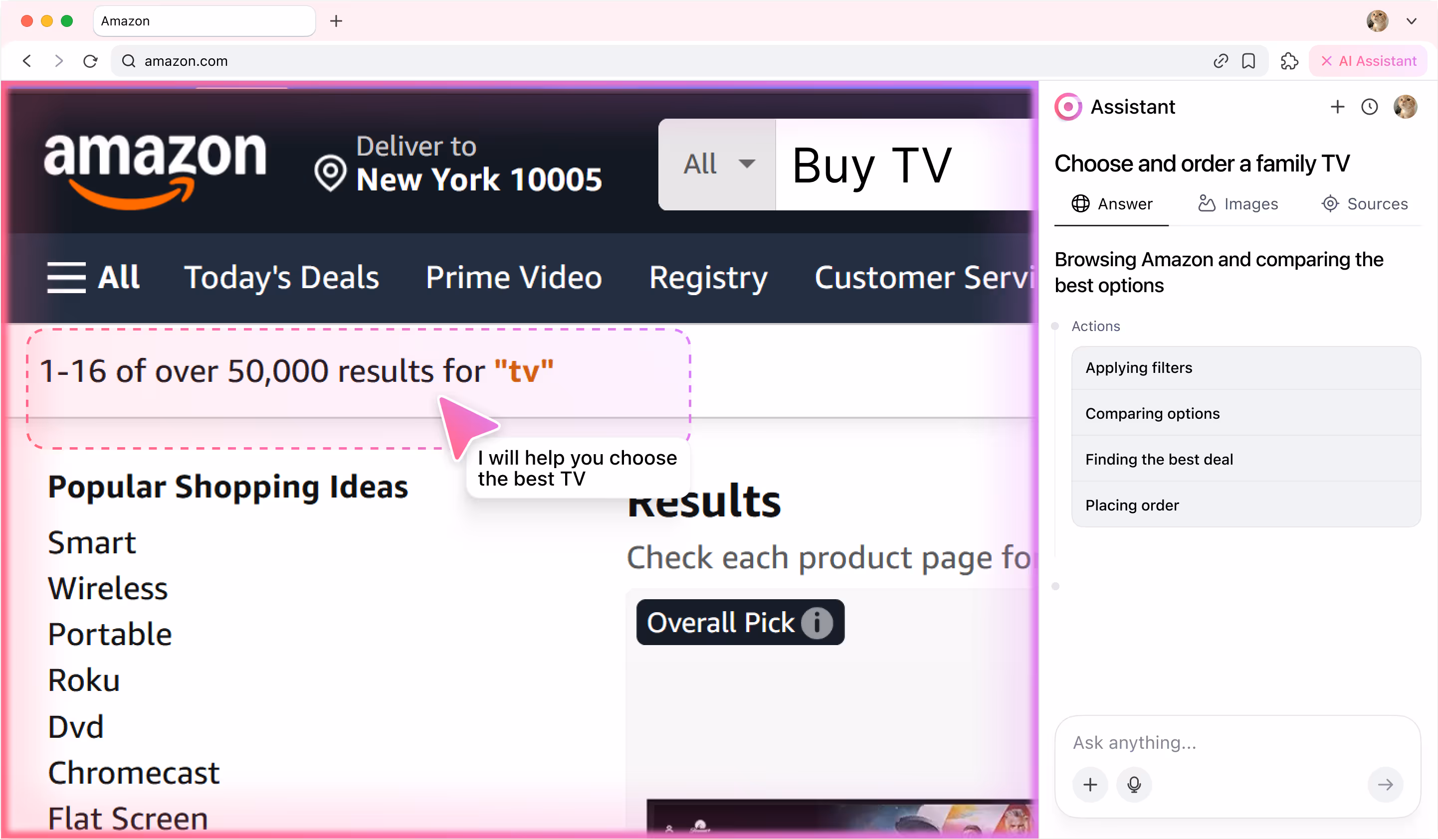 AI search screen, mobile and desktop version