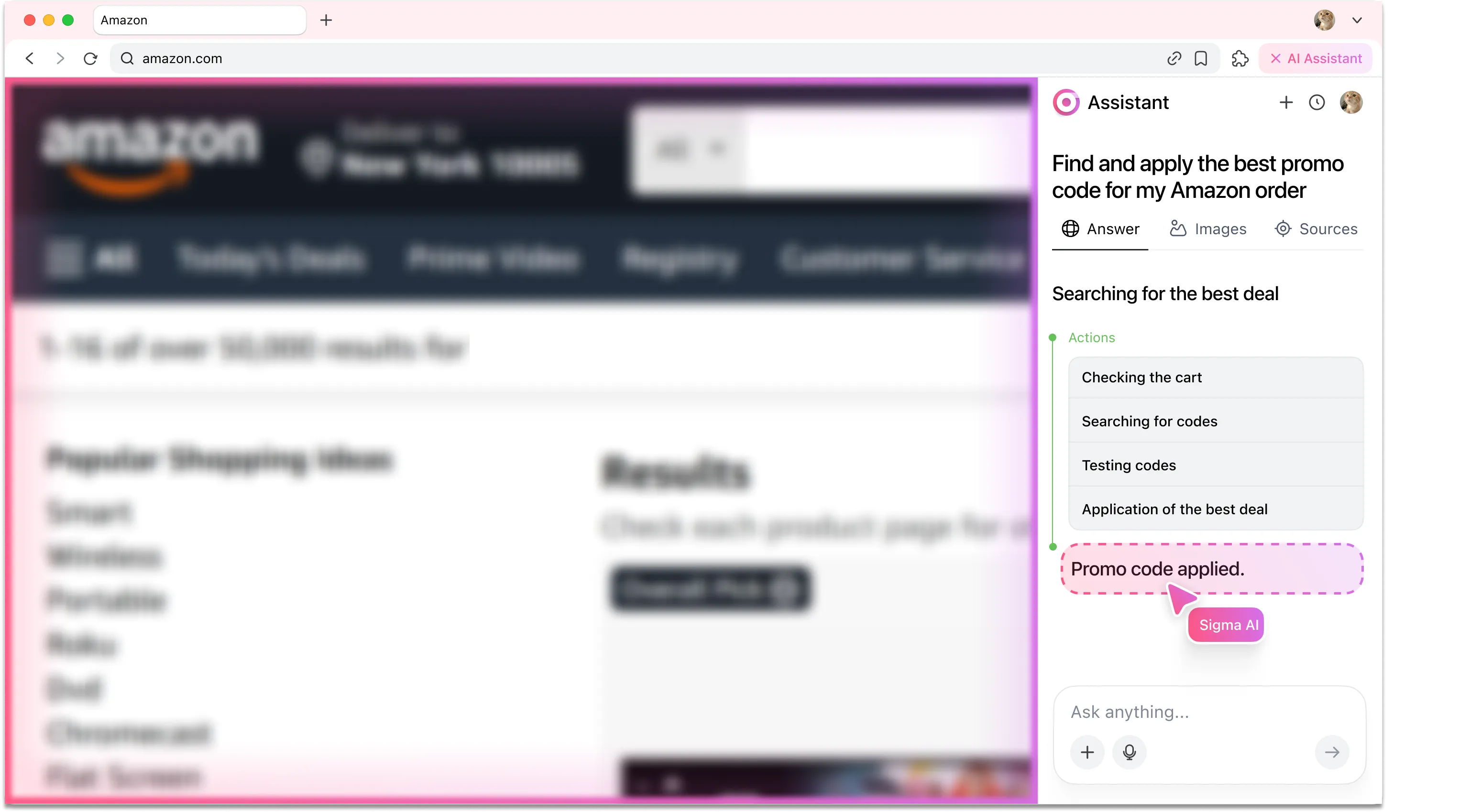 AI search screen, mobile and desktop version