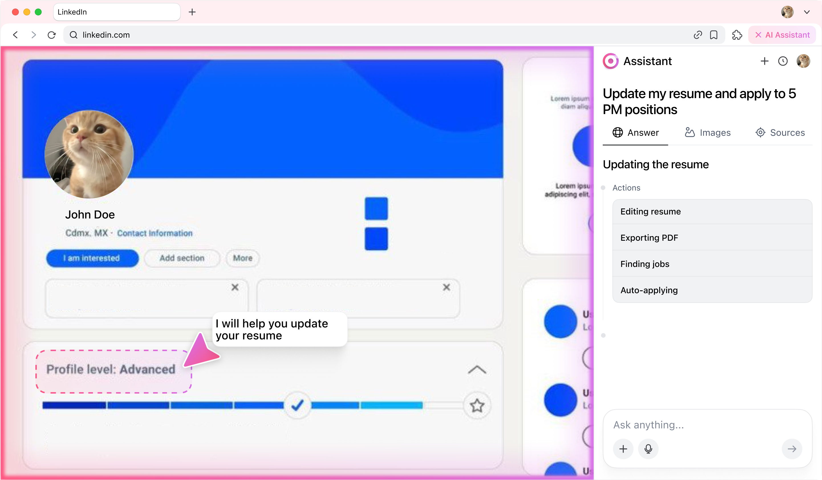 AI search screen, mobile and desktop version