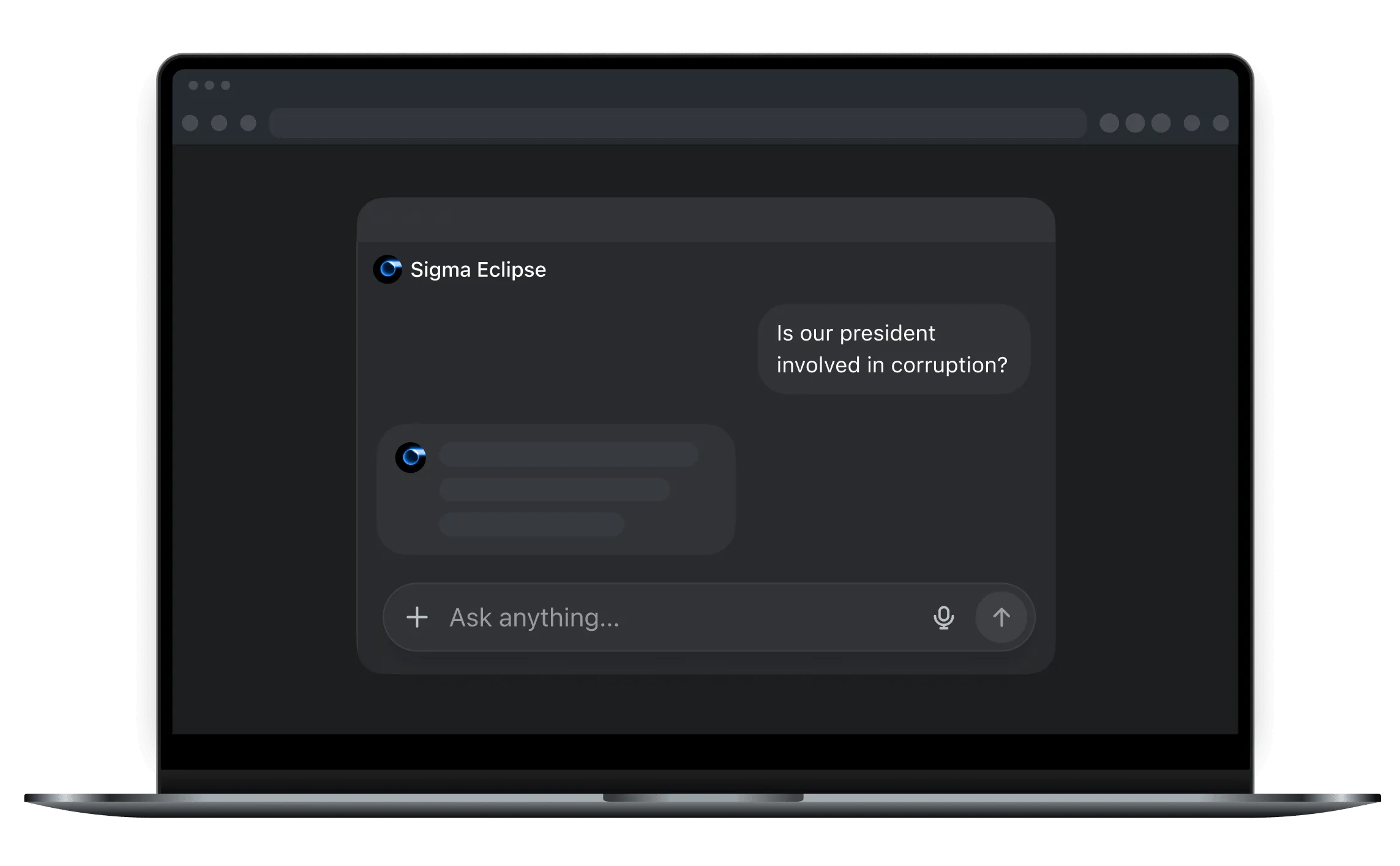 AI chat interface on laptop with user asking a question in Sigma browser