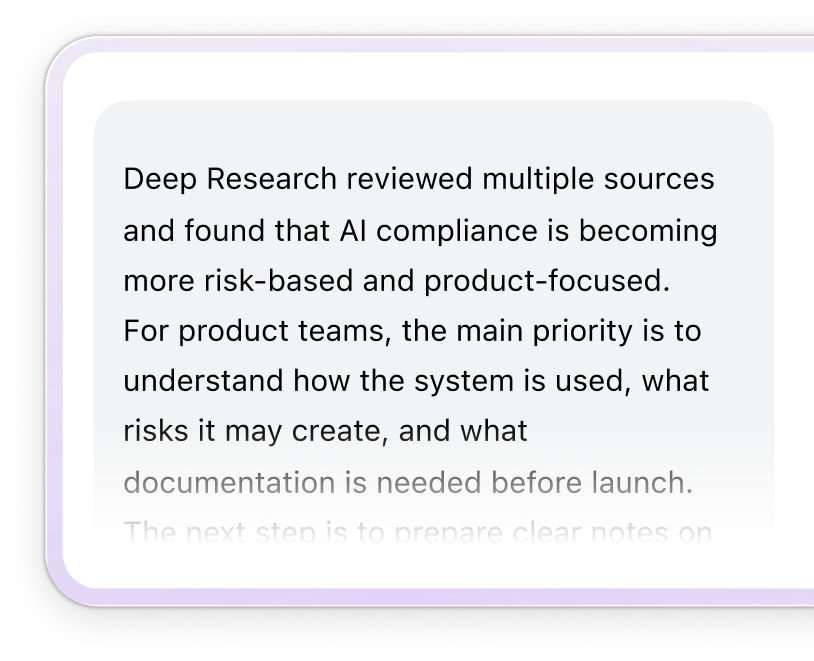 Central play button surrounded by words: Summarize, Write, Analyze, Deep research, Learn.