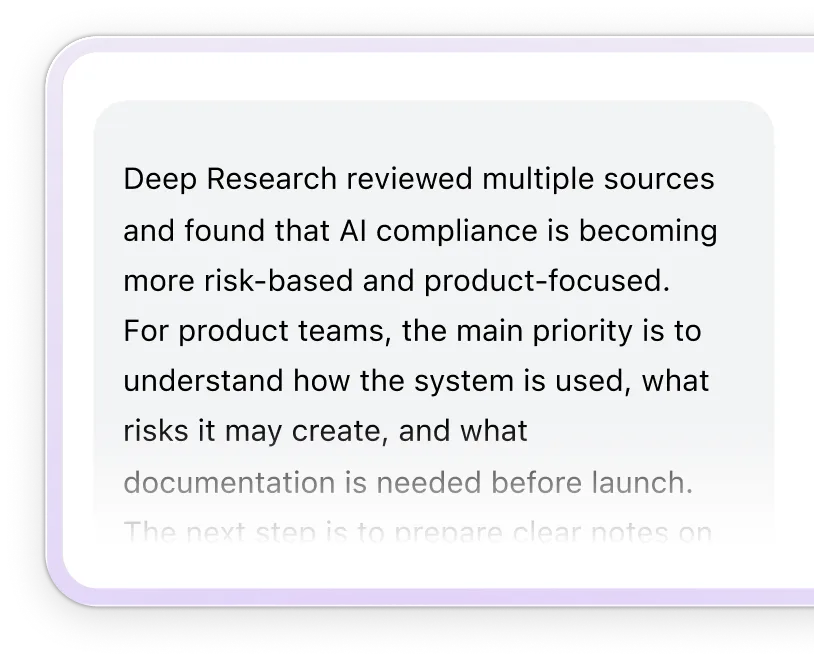 Central play button surrounded by words: Summarize, Write, Analyze, Deep research, Learn.