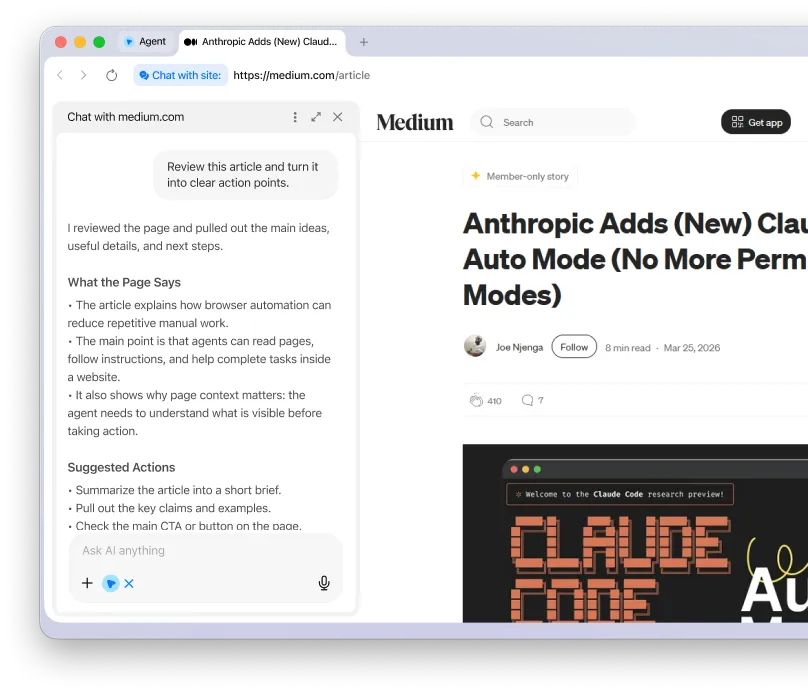 Sigma AI Agent working with a web page