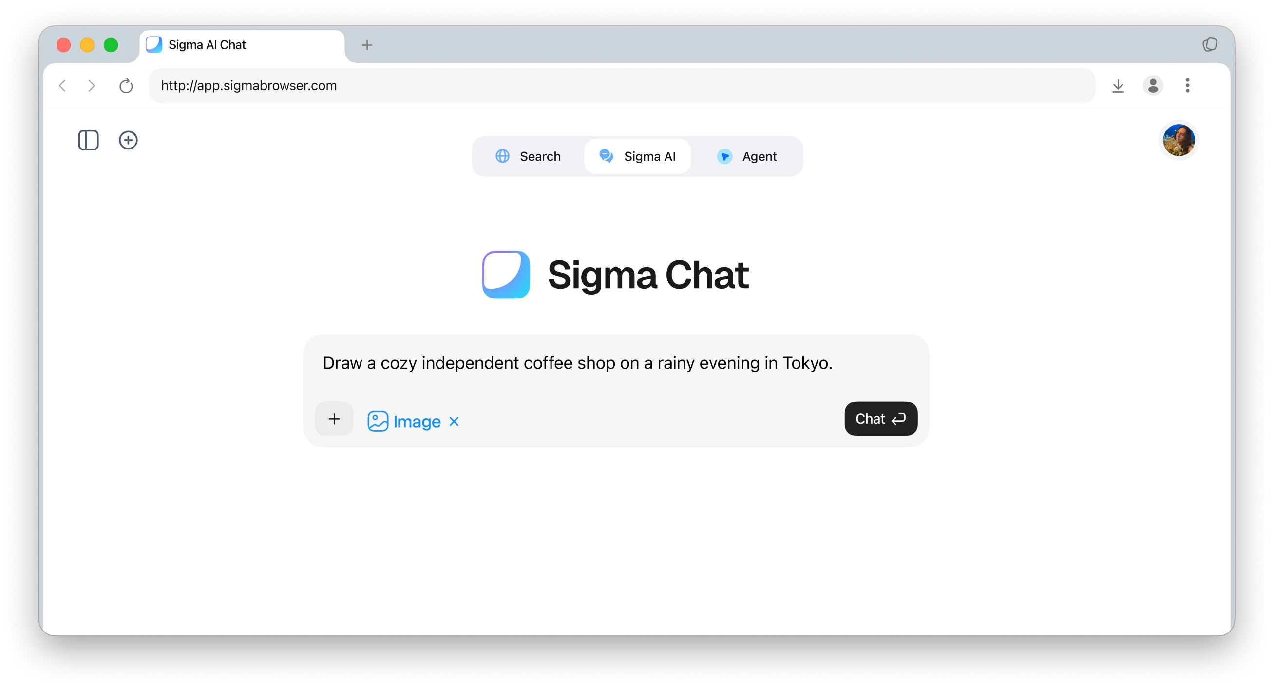 Sigma Chat create image prompt interface