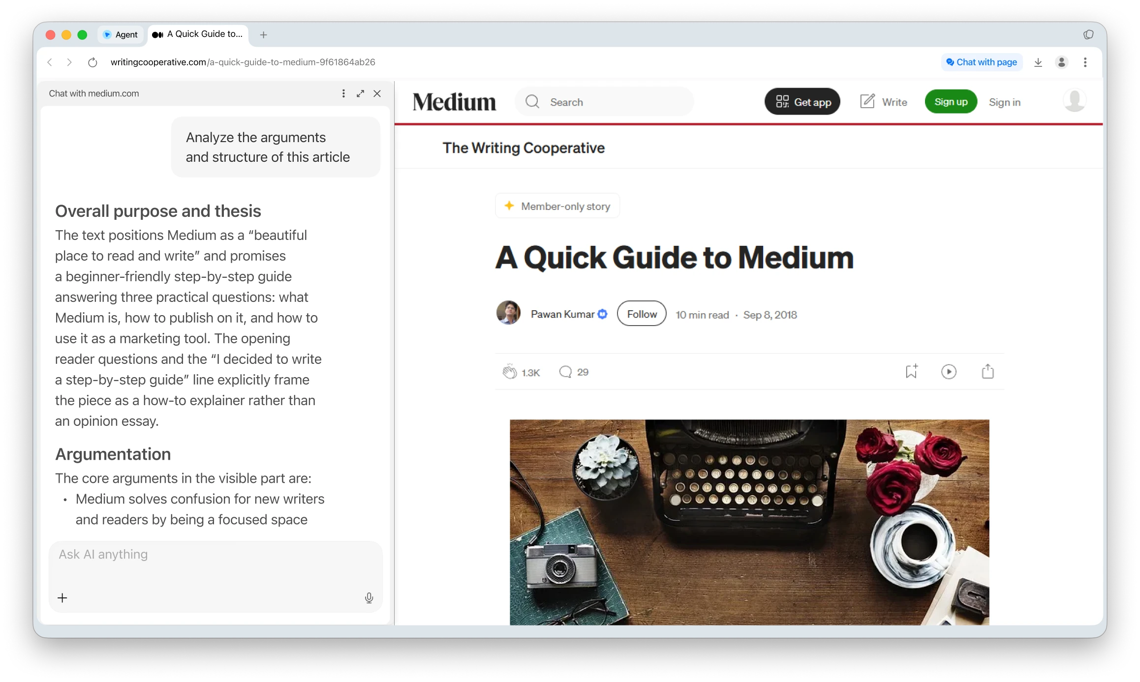 Chat with Page analyzing webpage content