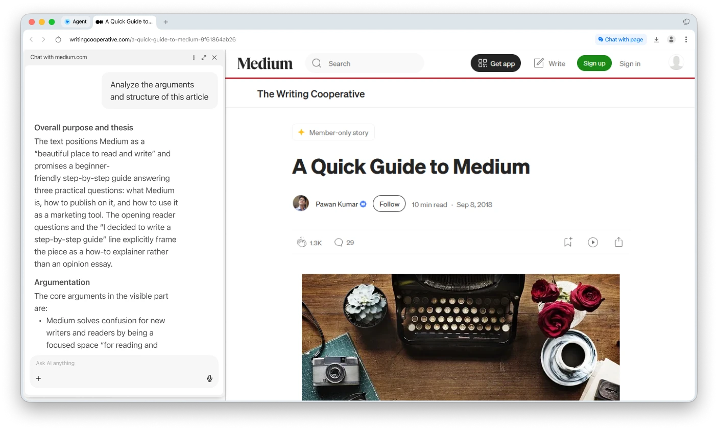Chat with Page analyzing webpage content