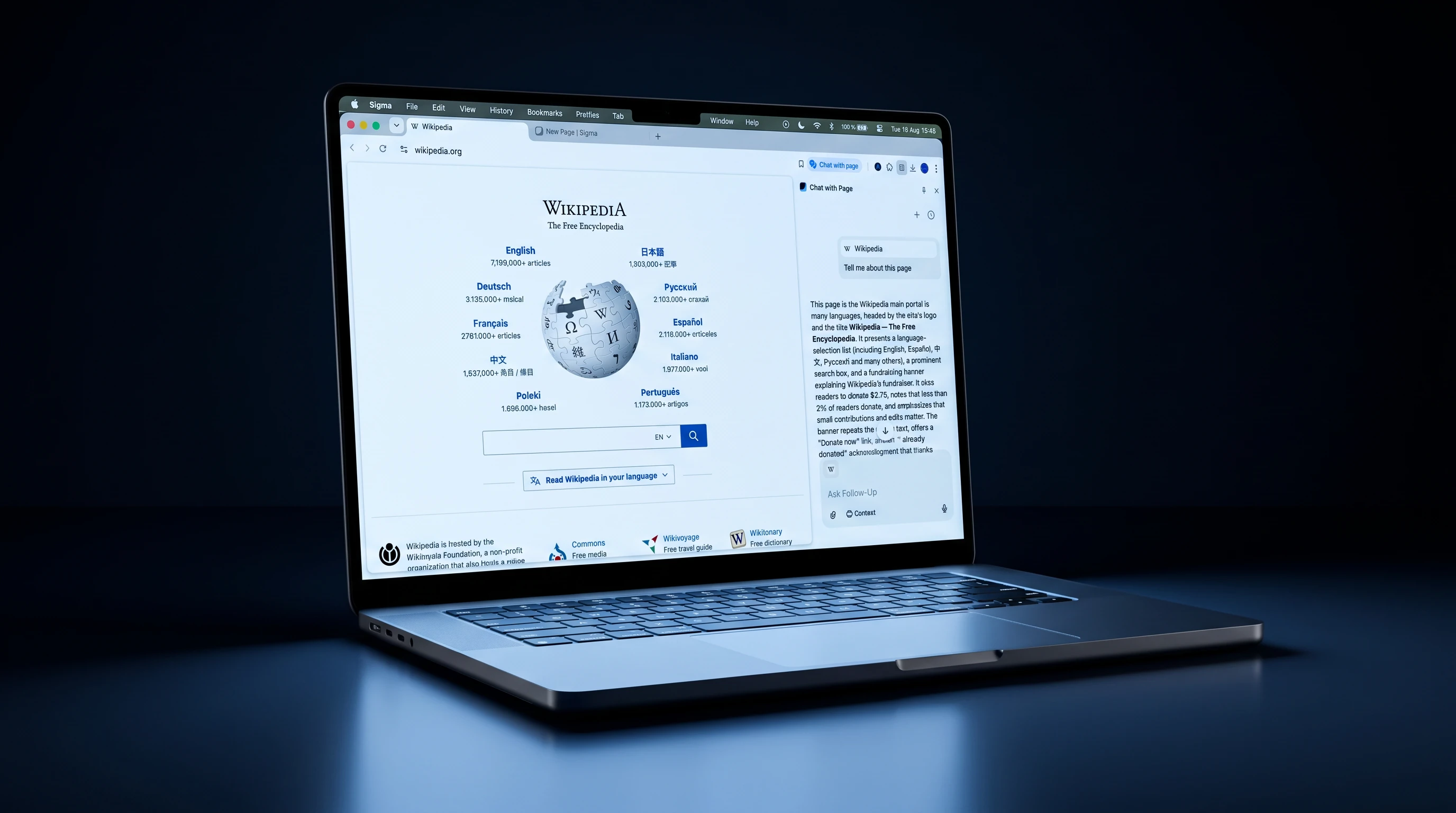 Sigma AI Browser main features