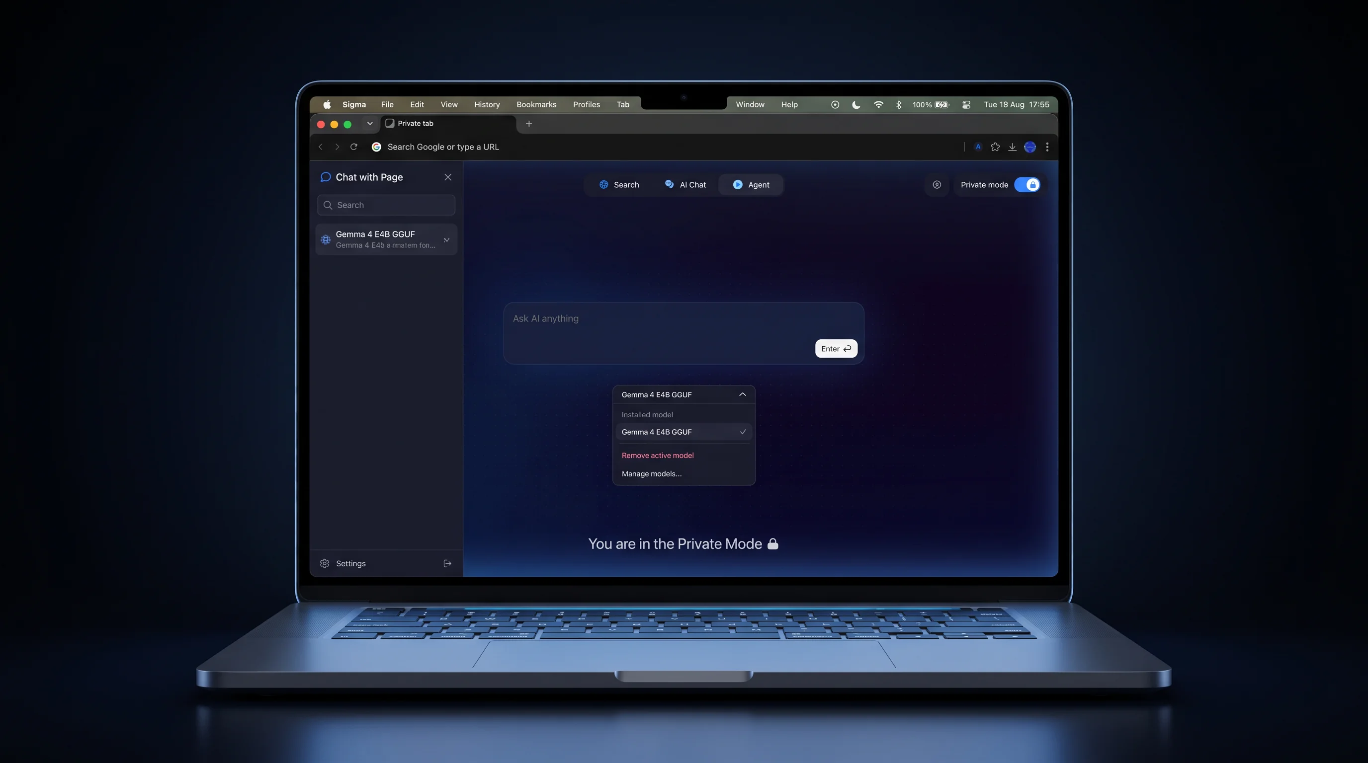 Local AI running in Sigma Browser