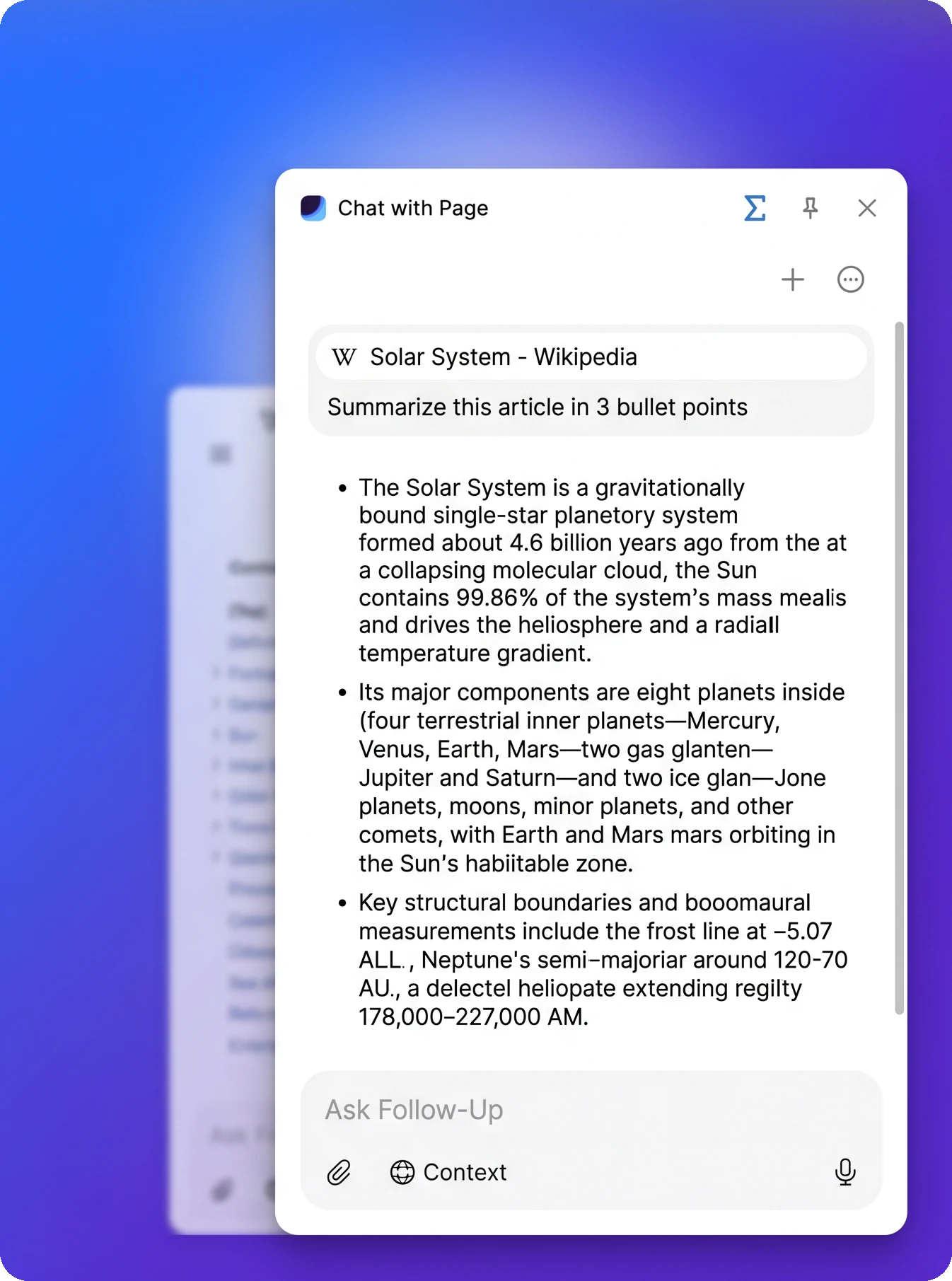 Chat with Page panel in Sigma summarizing a Wikipedia article
