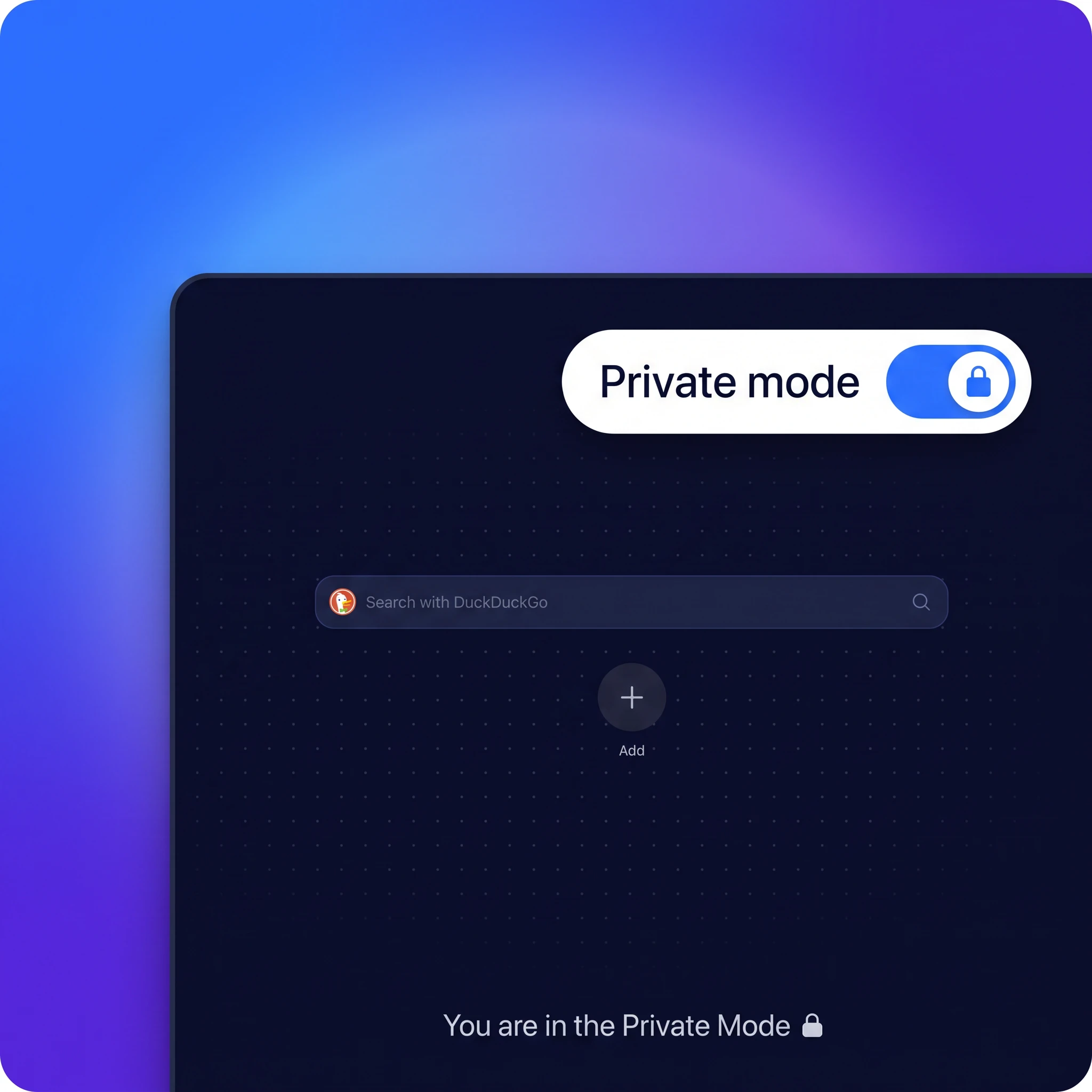 Private mode toggle and DuckDuckGo search in Sigma browser