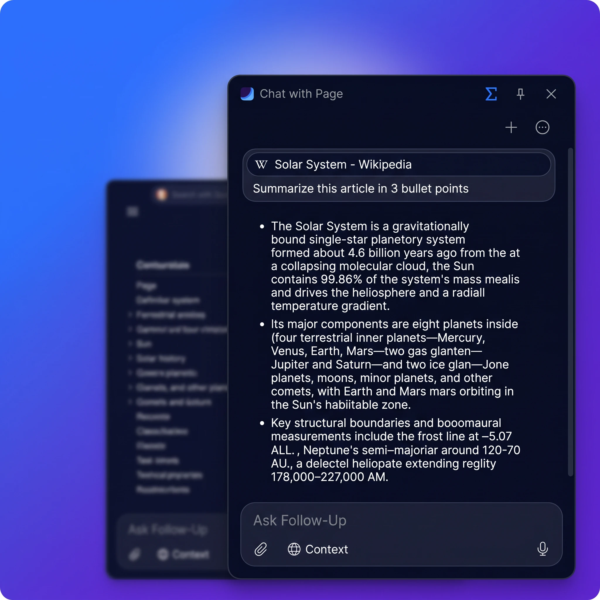 Chat with Page panel in Sigma summarizing a Wikipedia article