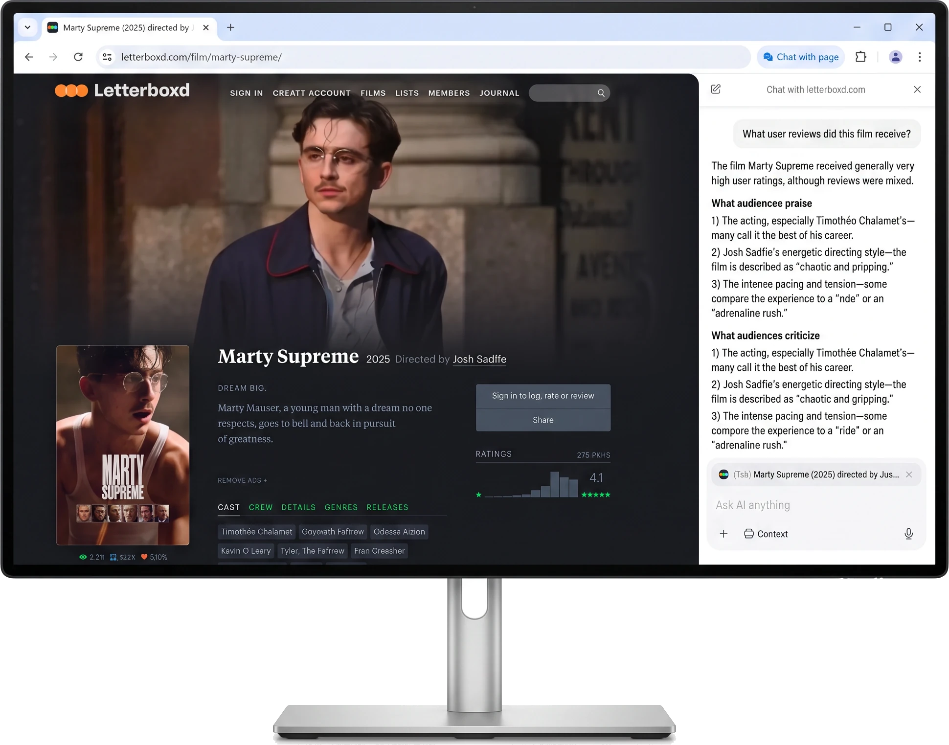 Sigma web browser for Windows with Chat with Page open