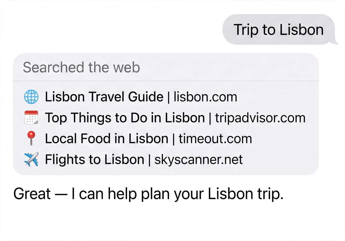 AI chat in Sigma answering a Lisbon trip question with web results