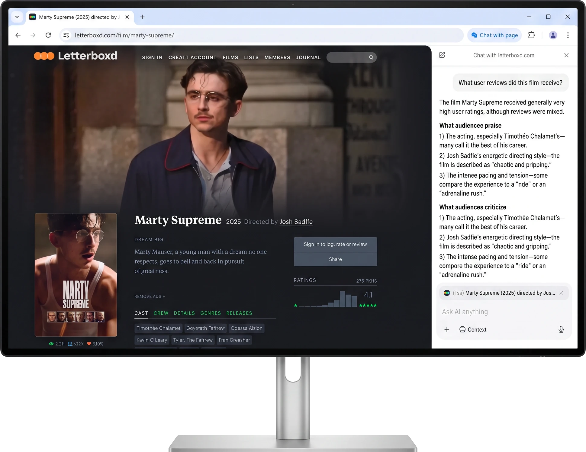 Sigma web browser for Windows with Chat with Page open