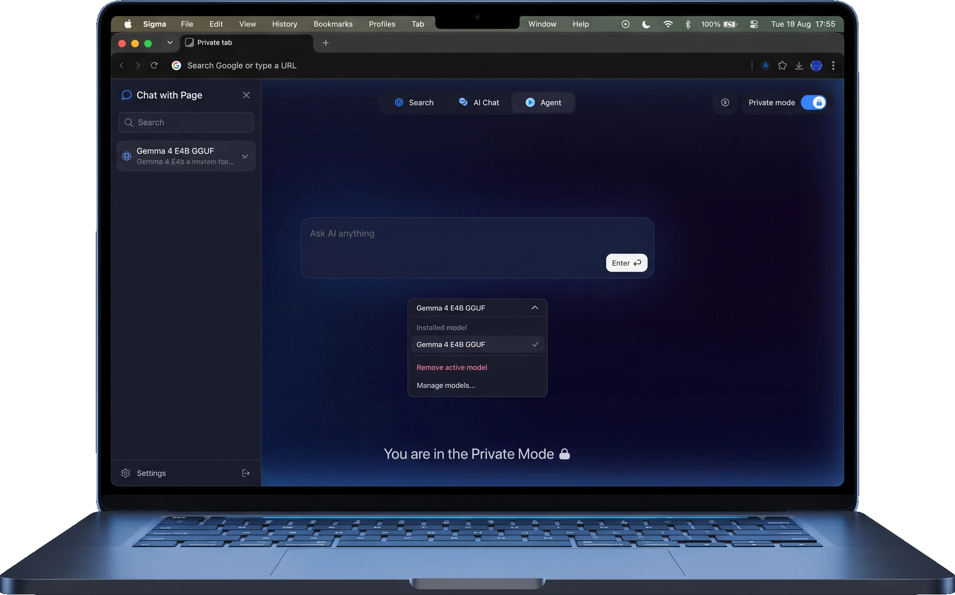 Local AI running in Sigma Browser