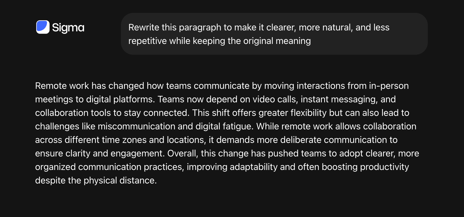 AI paragraph rewriting example