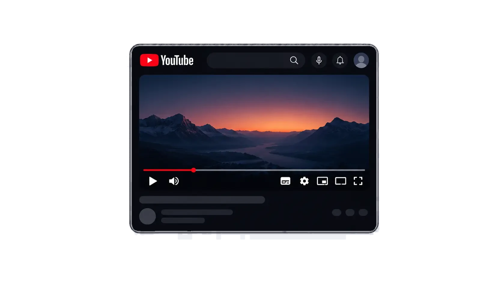 YouTube player showing a mountain video playing without an ad