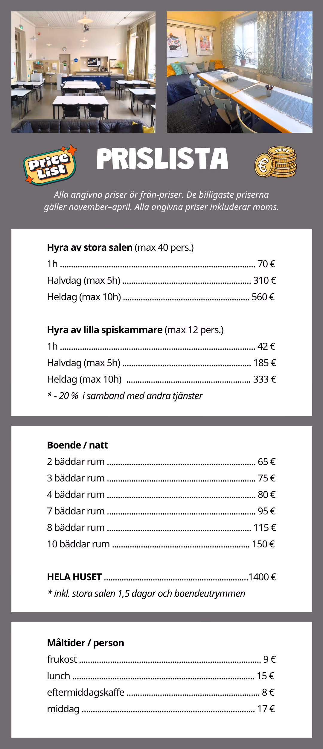 Prislista för grupper